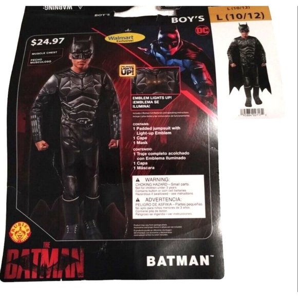 The Batman Boys 3 Piece Padded Muscle Costume Large 10 to 12 Halloween Lights Up - Picture 1 of 8